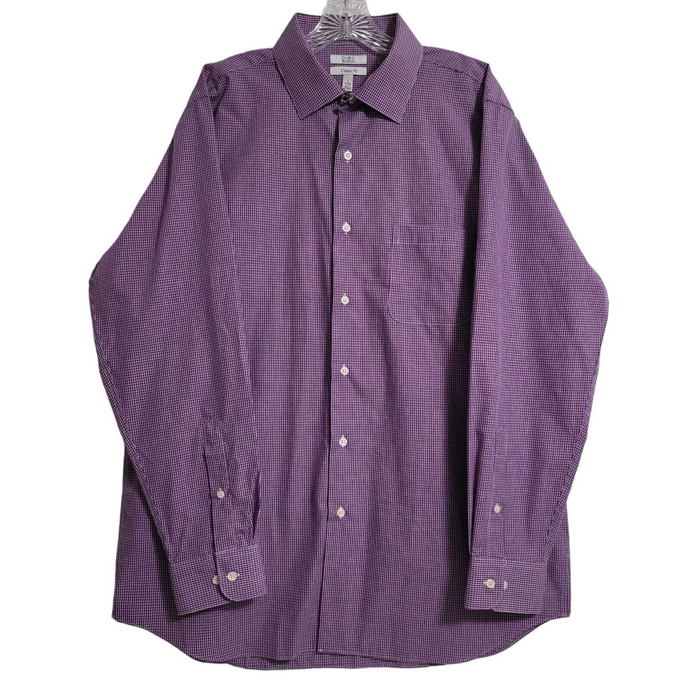 Croft & Barrow Gingham Plaid Purple Button Down‎ Dress Shirt Men L Long Sleeve